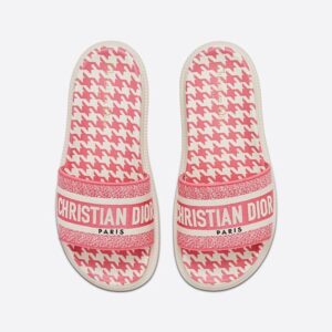 Christian Dior Dway Slides Women Micro Houndstooth Motif Cotton Pink
