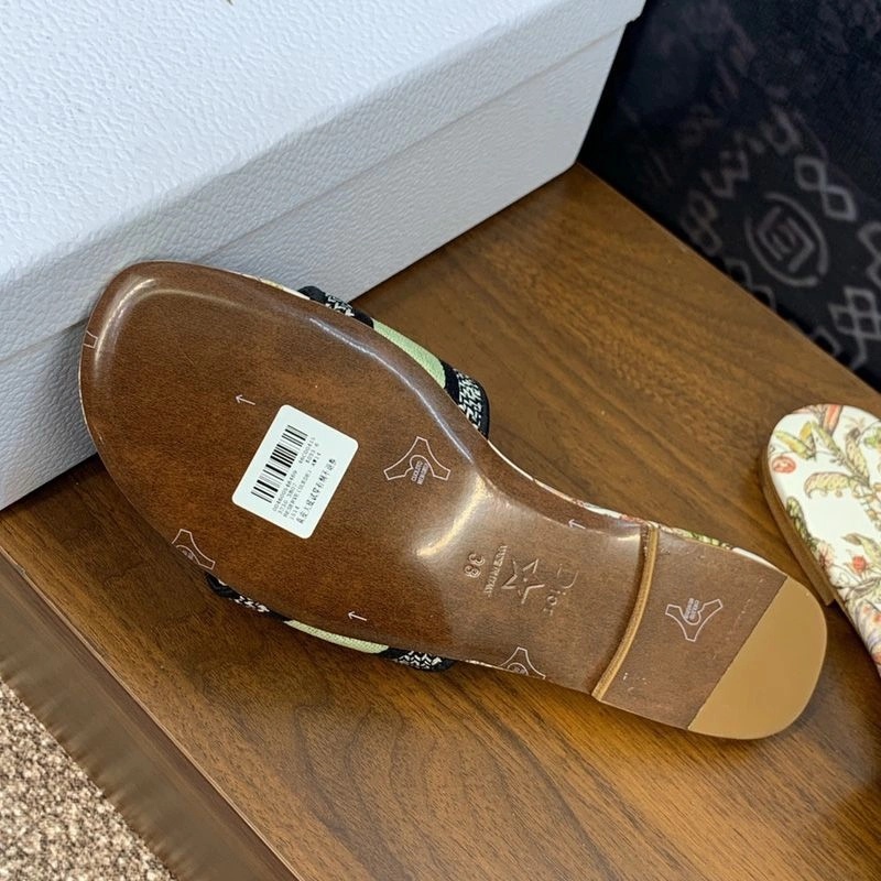 Christian Dior Dway Slides Women Toile de Jouy Mexico Motif Canvas White Green - Image 3