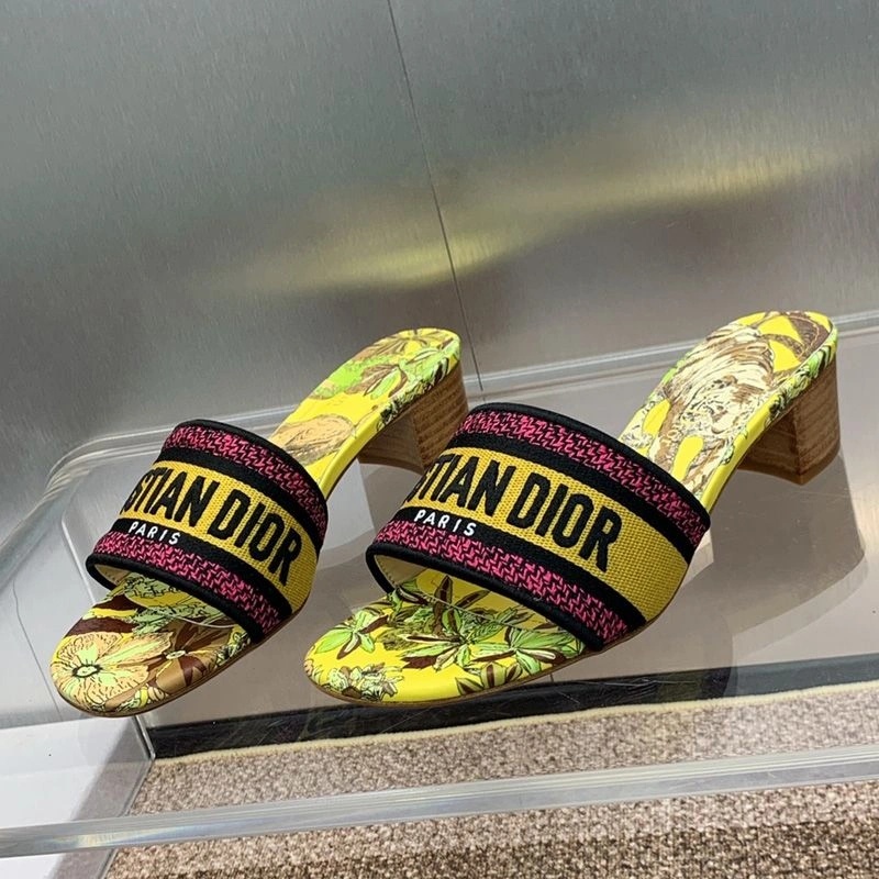 Christian Dior Dway Slides Women Toile de Jouy Voyage Motif Canvas Yellow - Image 4