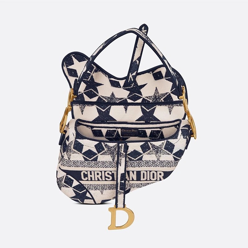 Christian Dior Saddle Bag Etoile Motif Canvas Blue White - Image 4