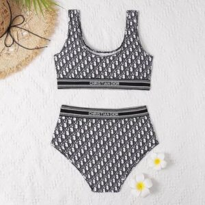 Christian Dior Bandeau Bikini Women Oblique Motif Lycra Black