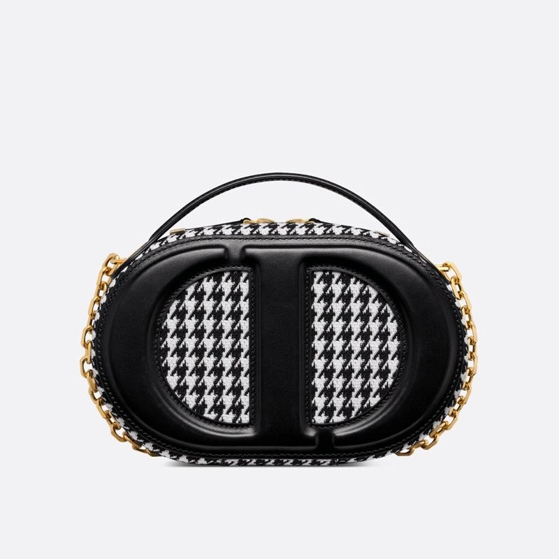 Dior CD Signature Oval Camera Bag Houndstooth Motif Cotton Black - Image 3