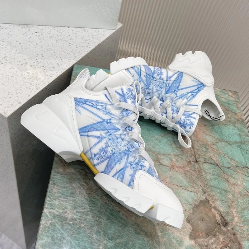 Dior D-Connect Sneakers Women Reve d'Infini Motif Technical Fabric White Bright Blue - Image 4