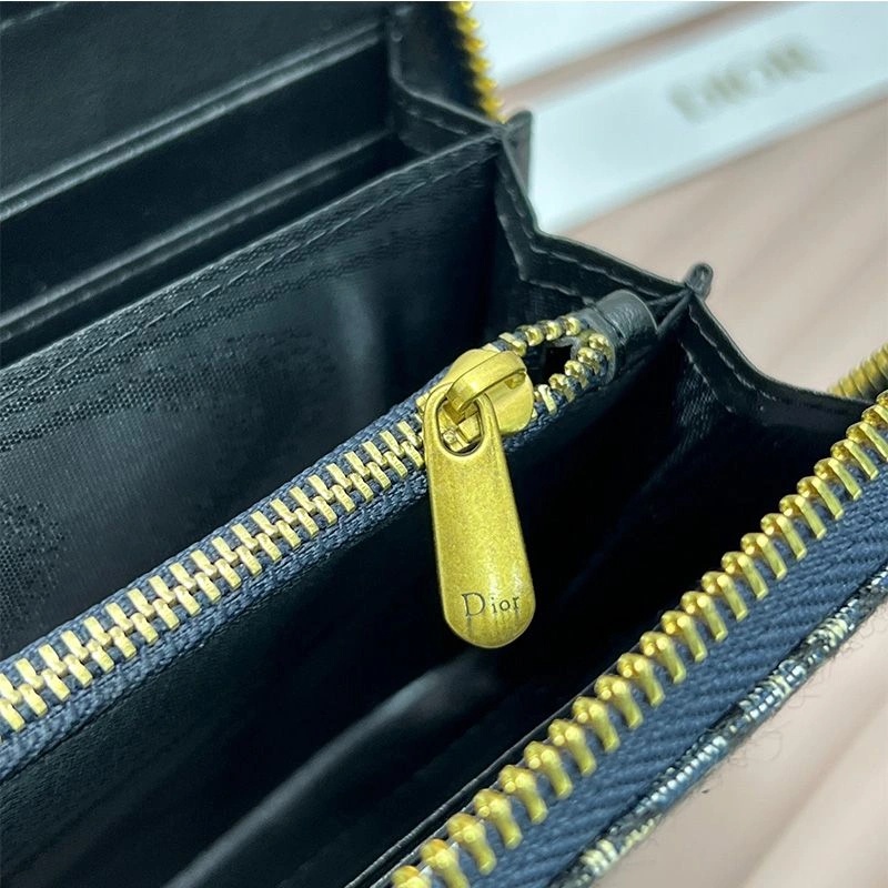 Dior Gold Zipped Zip Wallet Oblique Motif Canvas Blue - Image 4