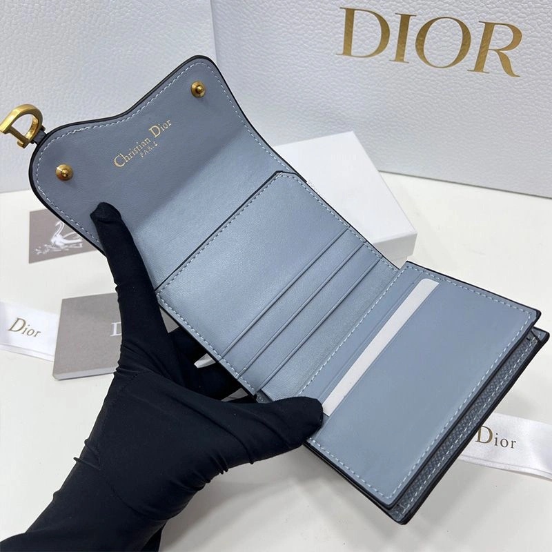 Dior Saddle Three-Fold Card Holder Grained Calfskin Blue - Image 3