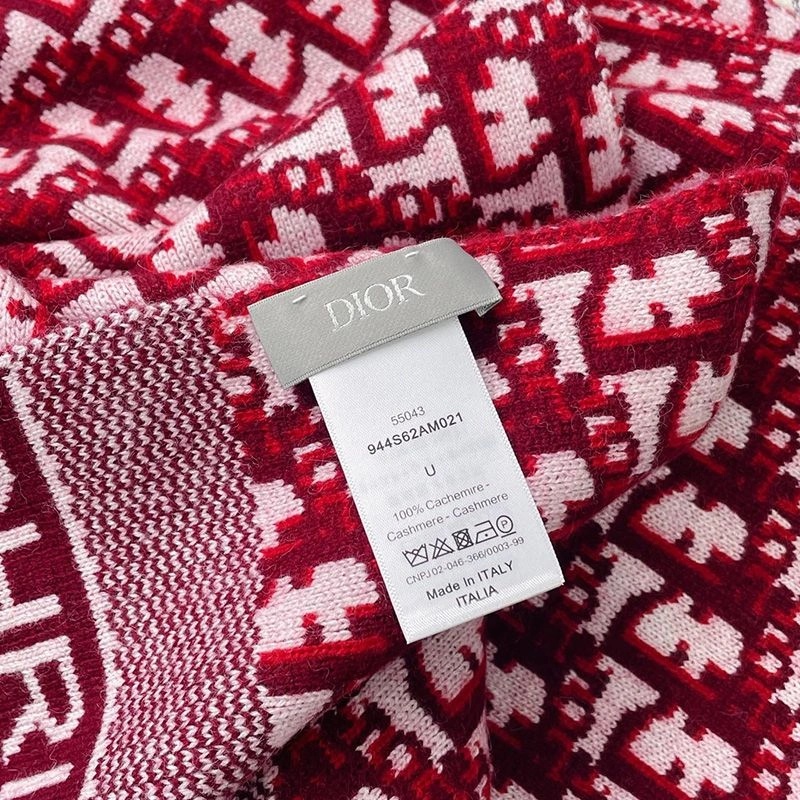 Dior Scarf Oblique Motif Technical Cashmere Burgundy - Image 4