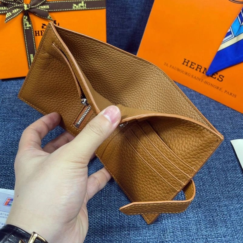 Hermes Bearn Compact Wallet Togo Leather Palladium Hardware In Brown - Image 4