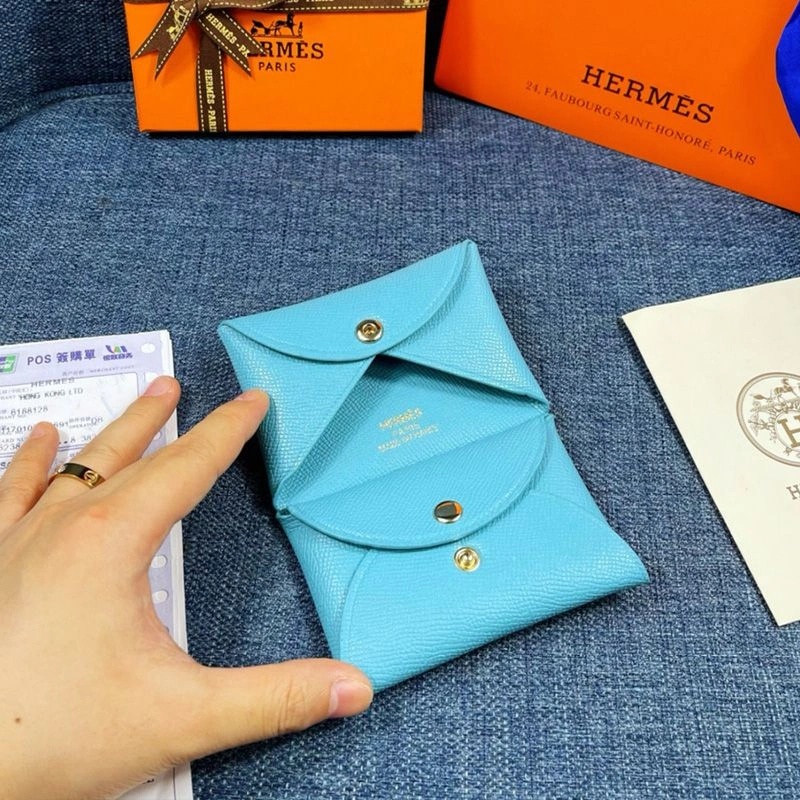 Hermes Calvi Card Holder Epsom Leather Gold Hardware In Sky Blue - Image 3