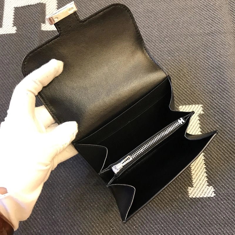 Hermes Constance Compact Wallet Epsom Leather Palladium Hardware In Black - Image 4