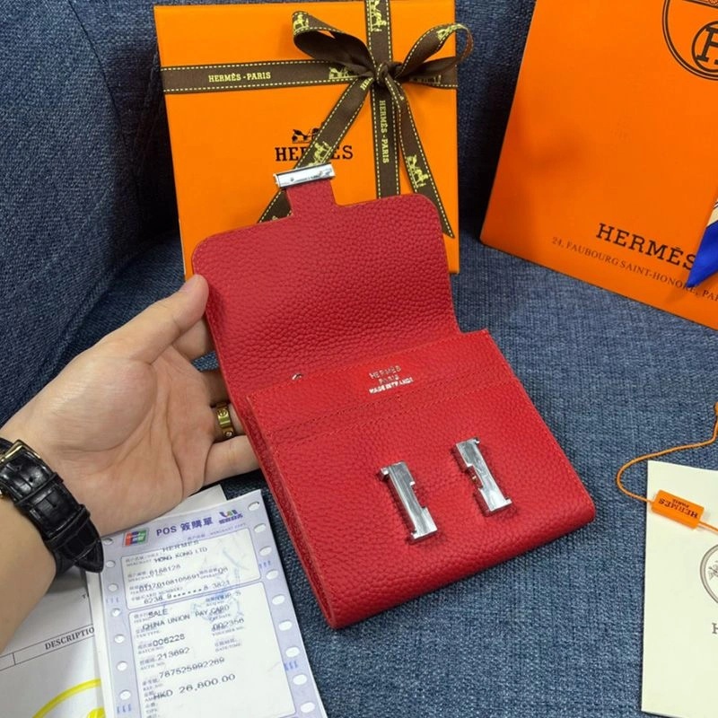 Hermes Constance Compact Wallet Togo Leather Palladium Hardware In Red - Image 3