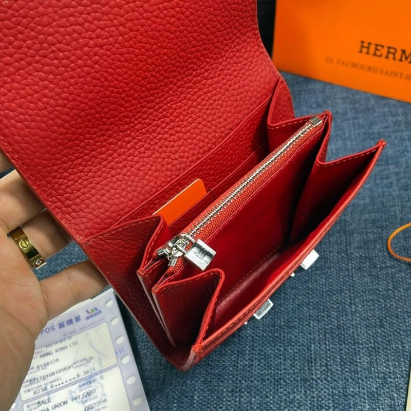Hermes Constance Compact Wallet Togo Leather Palladium Hardware In Red - Image 4