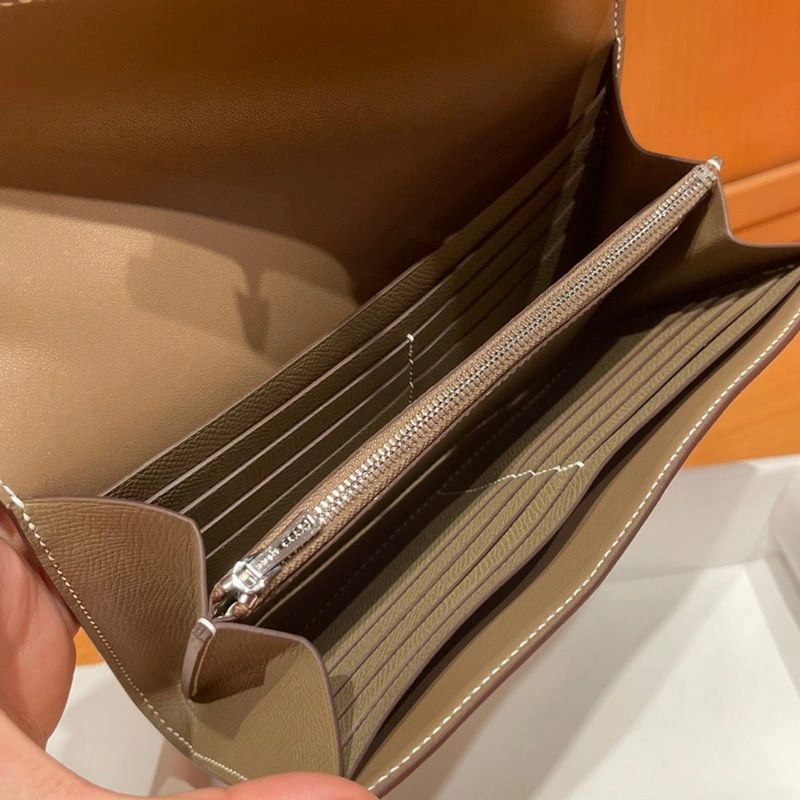 Hermes Constance Long Wallet Epsom Leather Palladium Hardware In Khaki - Image 4