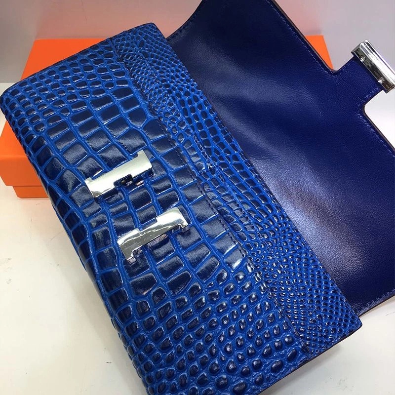 Hermes Constance Wallet Alligator Leather Palladium Hardware In Blue - Image 3