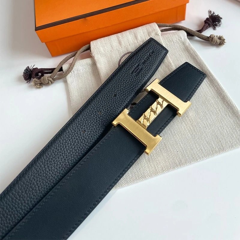 Hermes H Gourmette 38 Reversible Belt Leather In Black - Image 4