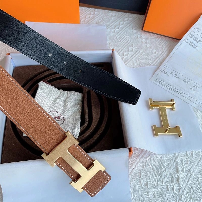 Hermes H Logo Buckle 38 Reversible Belt Leather In Brown Black - Image 3