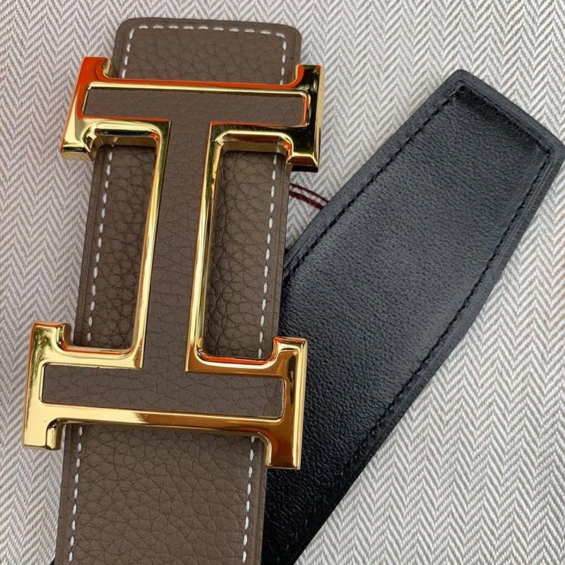 Hermes H Leather Buckle 38MM Reversible Belt Togo Leather In Grey Gold - Image 4