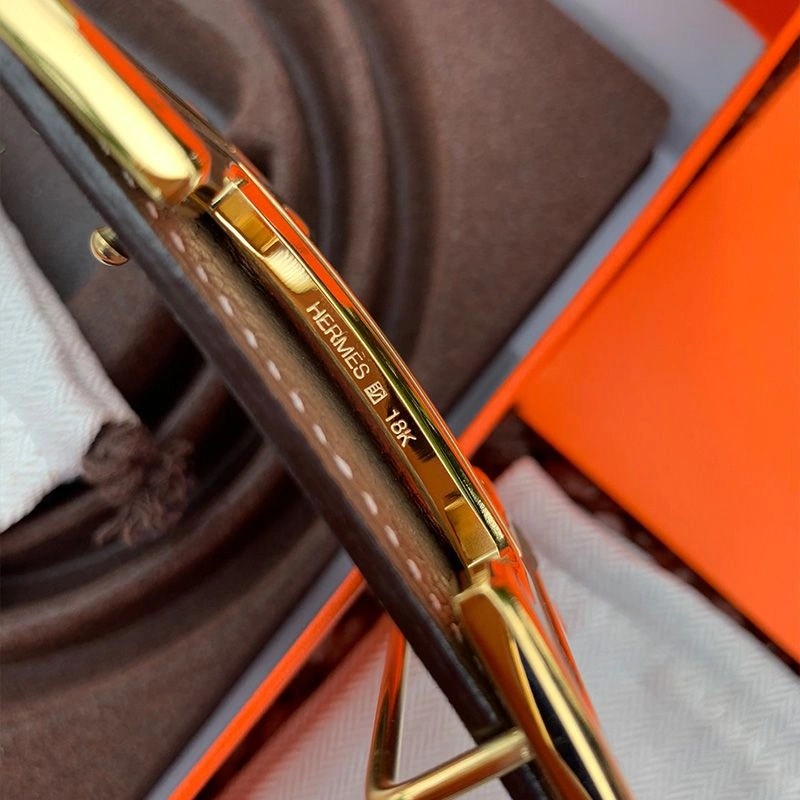 Hermes H Leather Buckle 38MM Reversible Belt Togo Leather In Grey Gold - Image 5