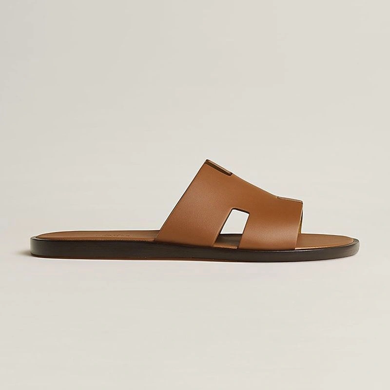 Hermes Izmir Slides Men Calfskin In Brown - Image 3