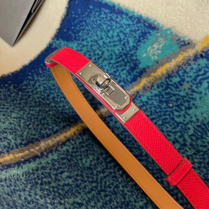 Hermes Kelly 18 Belt Espom Calfskin In Red Silver - Image 3