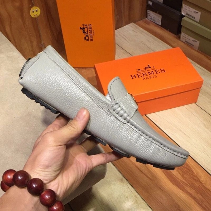 Hermes Loafers Men Togo Leather In Grey - Image 3