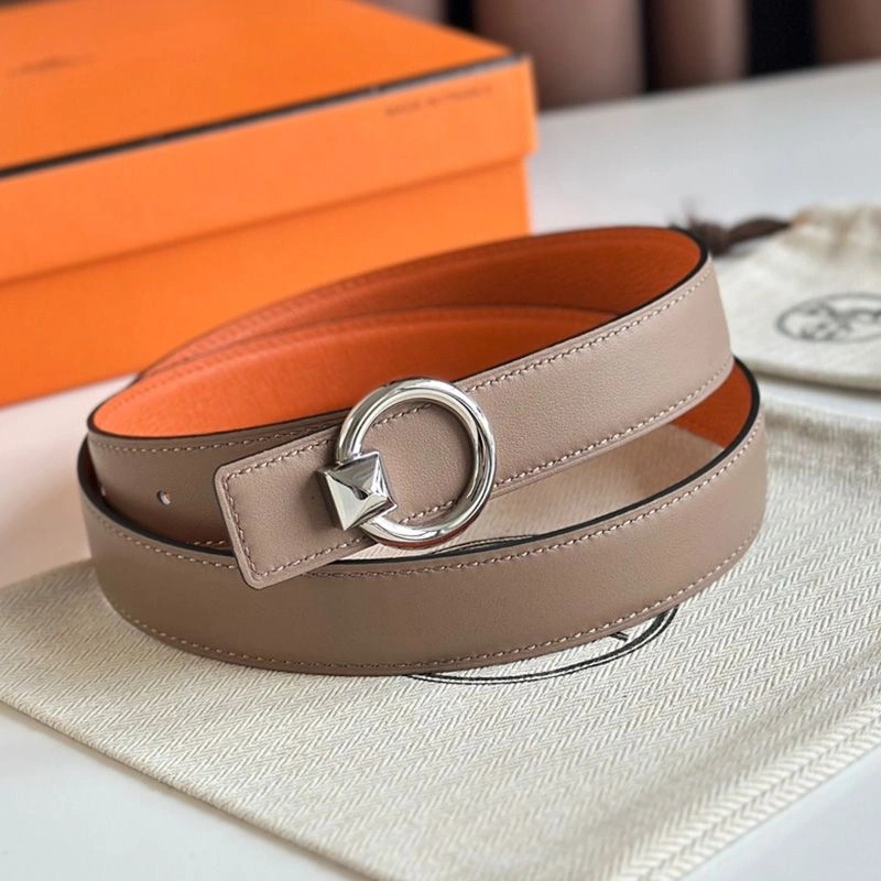 Hermes Round Buckle 24 Reversible Belt Leather In Orange Brown - Image 3