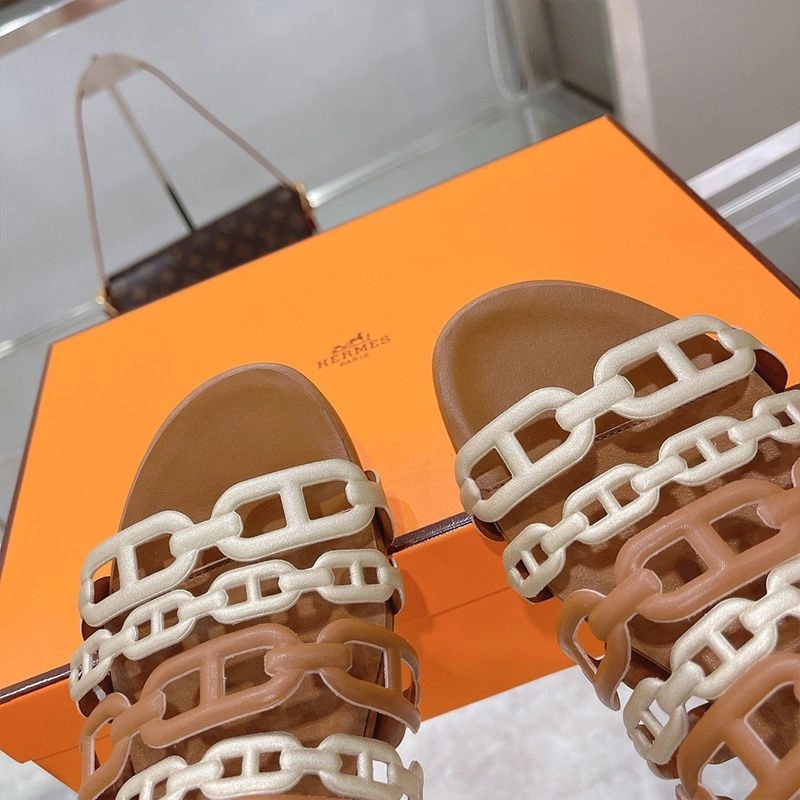 Hermes Thalassa Slides Women Nappa Leather In Brown Gold - Image 4