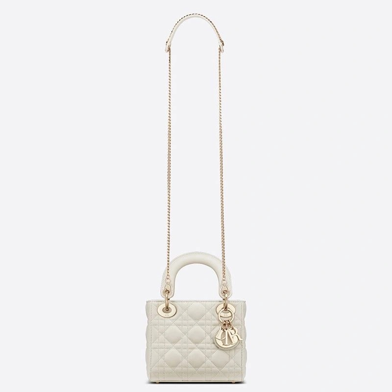 Mini Lady Dior Bag Cannage Lambskin White - Image 4