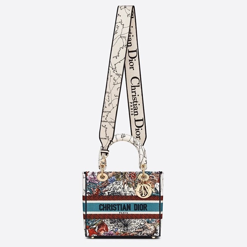 Medium Lady D-lite Bag Constellation Motif Canvas White - Image 5