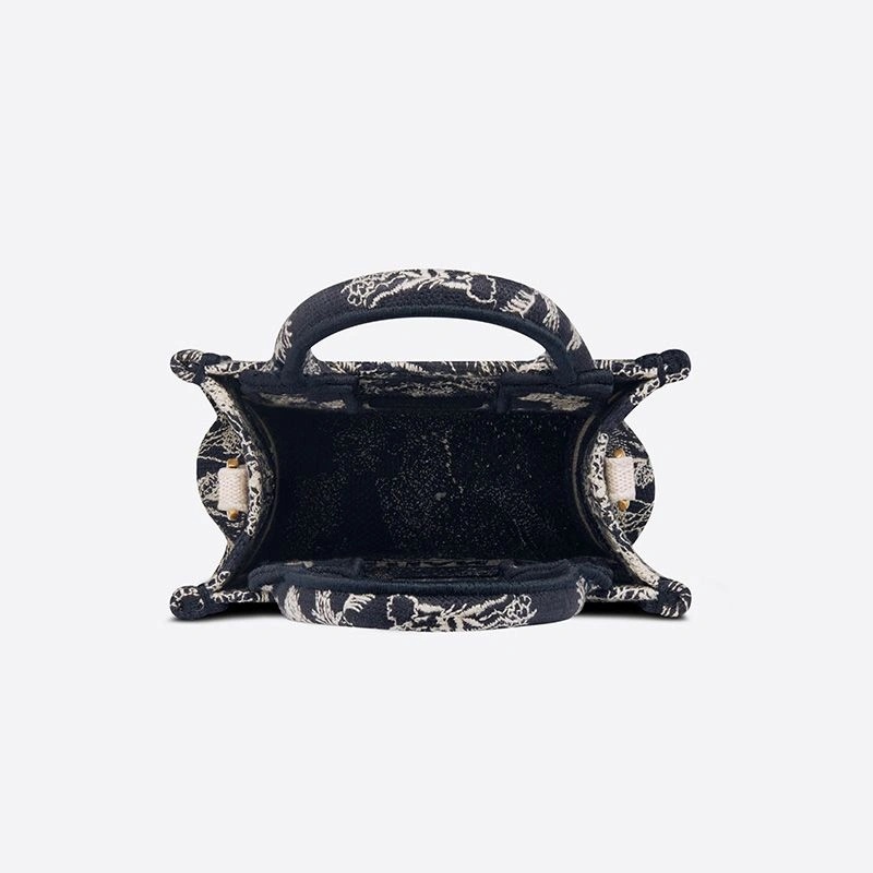 Miniature Dior Book Tote Toile De Jouy Motif Canvas Navy Blue - Image 4